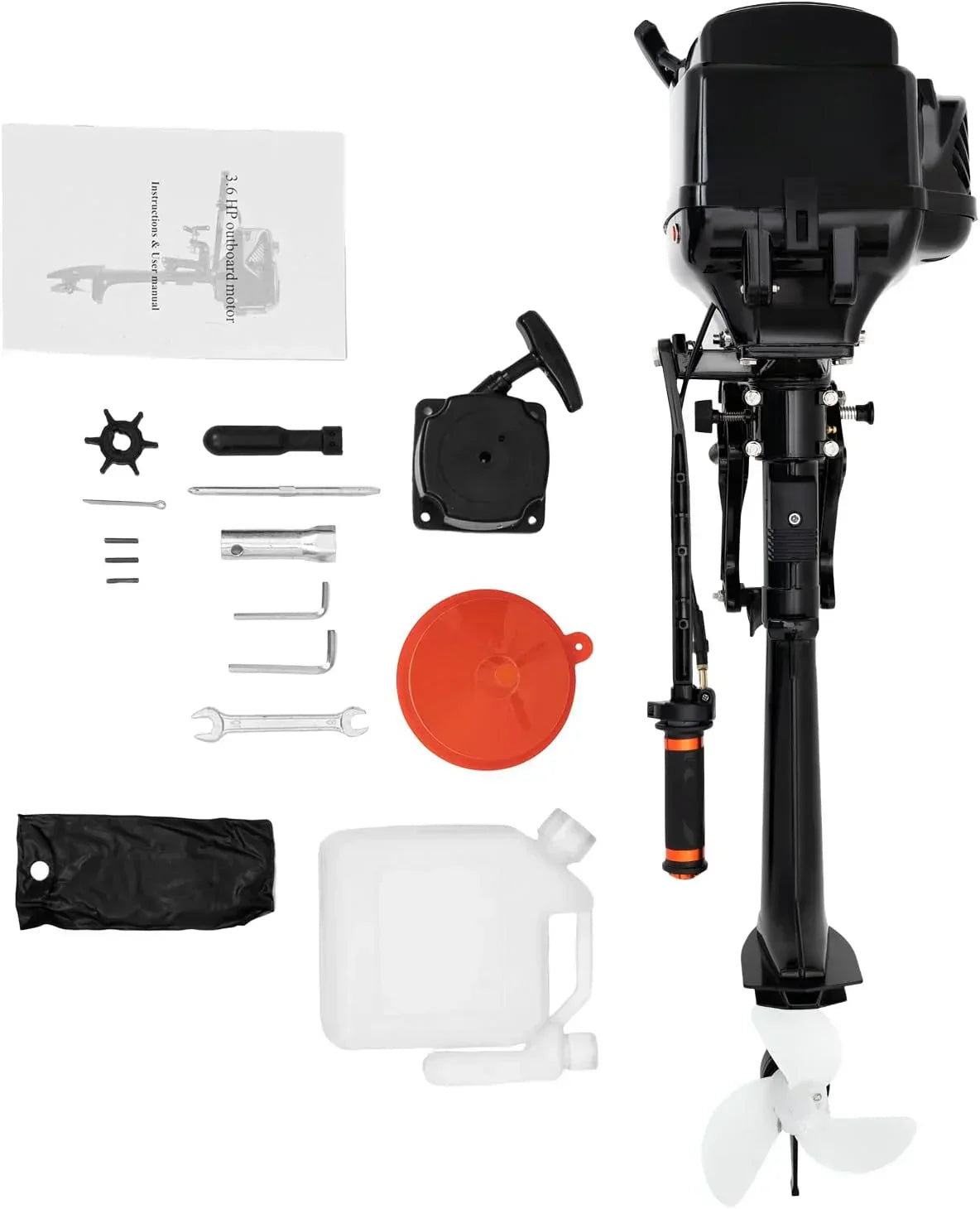 2-Stroke 3.6HP Outboard Motor, 55CC Heavy Duty Fishing Boat Engine 5000rpm Gasoline Short Shaft Boat Motor Water Cooling & CDI Manual Start Boat Engine for Canoes, Dinghies, Inflatable Boats