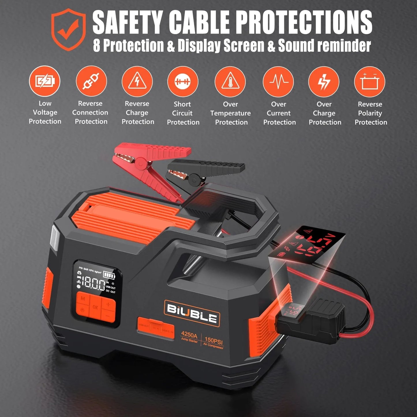 Car Jump Starter with Air Compressor, 4500A Peak 26800mAh 12V Auto with 150PSI Tire Inflator(up to All Gas or 10.0L Diesel Engine)