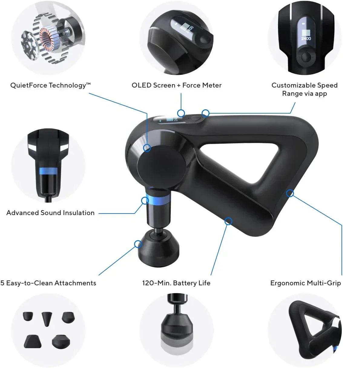 TheraGun Elite Ultra-Quiet Percussion Massage Gun for Deep Tissue Muscle Pain Relief, Handheld Electric Massager Perfect for Neck, Back, and Full Body Tension, Bluetooth and USB-C Charging, 5th Gen