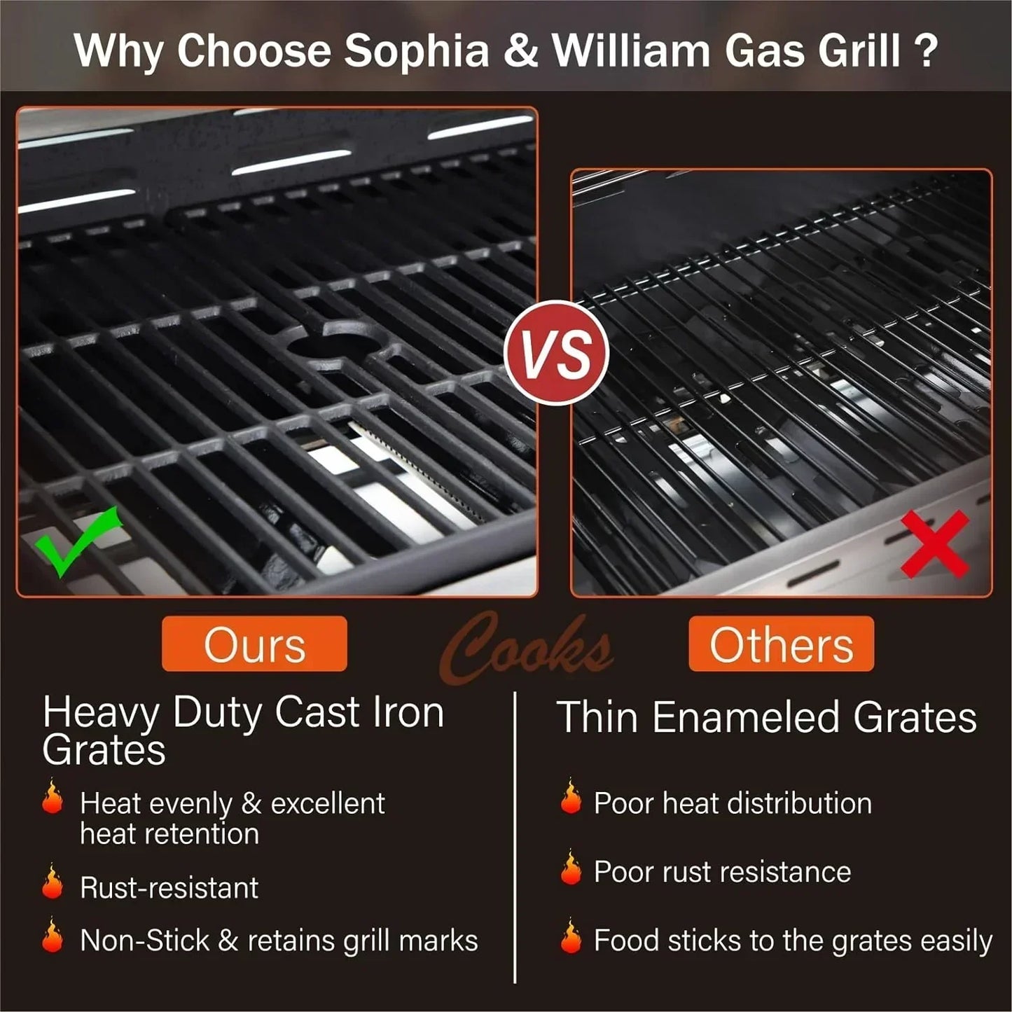 Burner Gas grill with side burner and enameled cast iron grille 42,000BTU outdoor cooking stainless steel propane grill Garden grill, silver