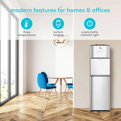 Limited Edition Self Cleaning Water Cooler Water Dispenser - 3 Temperature Settings - Hot, Cold & Room Water, Durable Stainless Steel Construction, Bottom Loading .