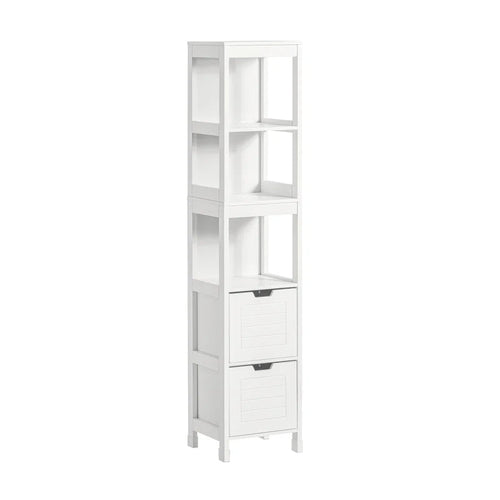 Bathroom Tall Cabinet with Shelves & Drawers, Slim MDF Storage Unit