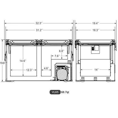 Dual Zone Portable Refrigerator + Secop Compressor 65 Liters