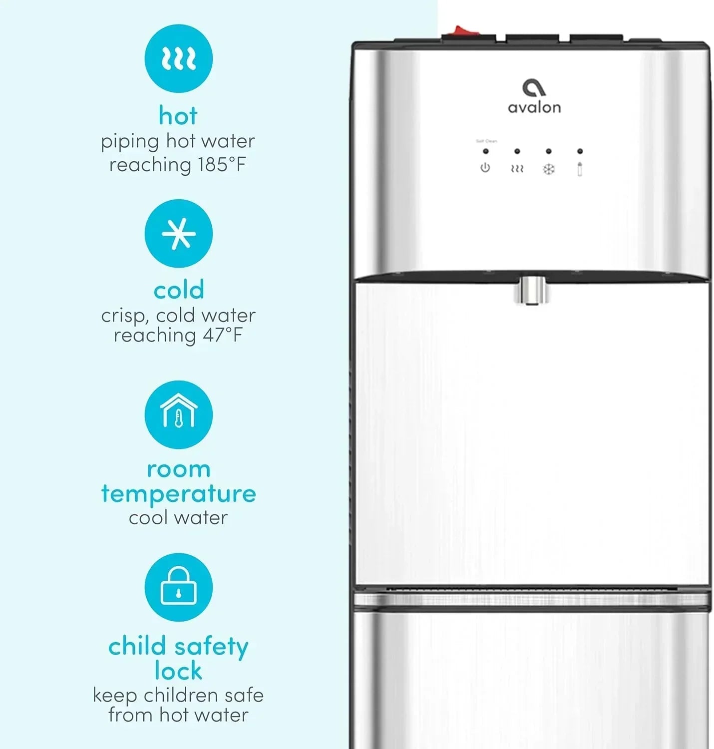 Limited Edition Self Cleaning Water Cooler Water Dispenser - 3 Temperature Settings - Hot, Cold & Room Water, Durable Stainless Steel Construction, Bottom Loading .