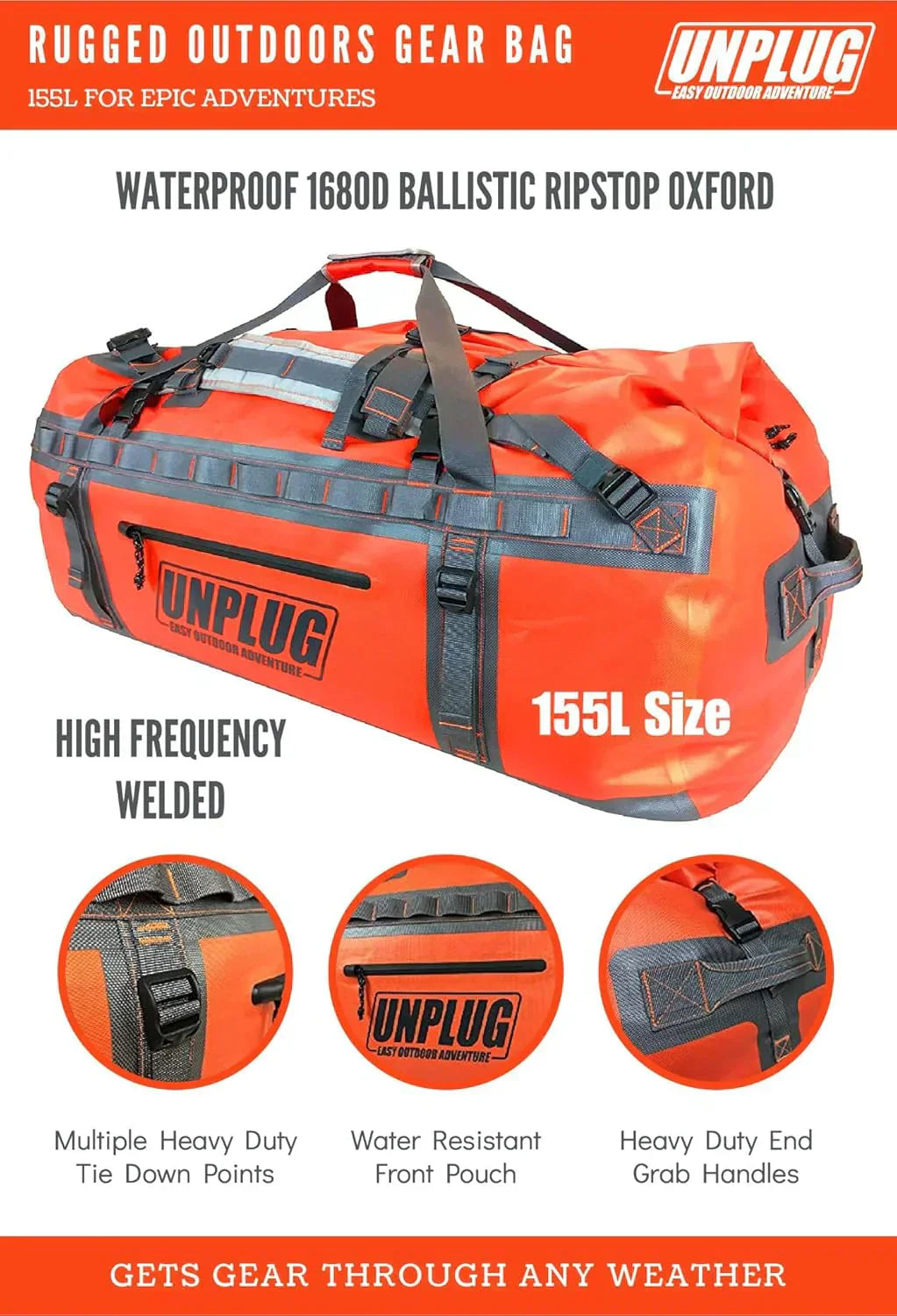Ultimate Adventure Bag -1680D Heavy Duty Waterproof Travel Duffel Bags for Camping, Motorcycle Dry Bag, Waterproof Bags for Boating, Waterproof Duffle Backpack,Tactical Duffle Bag