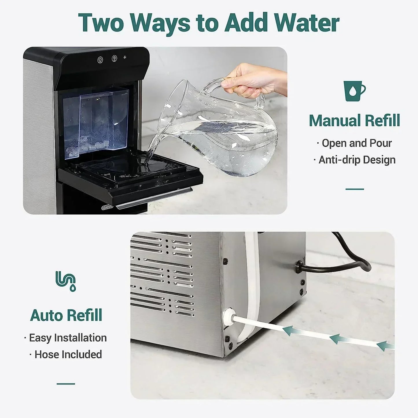 V2.0 Countertop Nugget Ice Maker | Self Cleaning Pellet Ice Maker | Open and Pour Refill | Stainless Steel Housing |