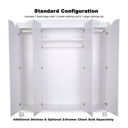 Palace Imports 100% Solid Wood Kyle 4-Door Wardrobe Armoire with Solid Wood or Mirrored Doors