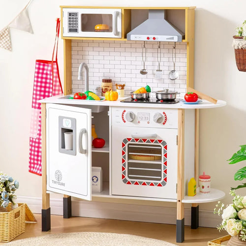 Play Kitchen for Kids - Toy Kitchen Set for Toddlers with Realistic Lights and Sounds, Kids Kitchen Playset with Abundant Toy Food Set