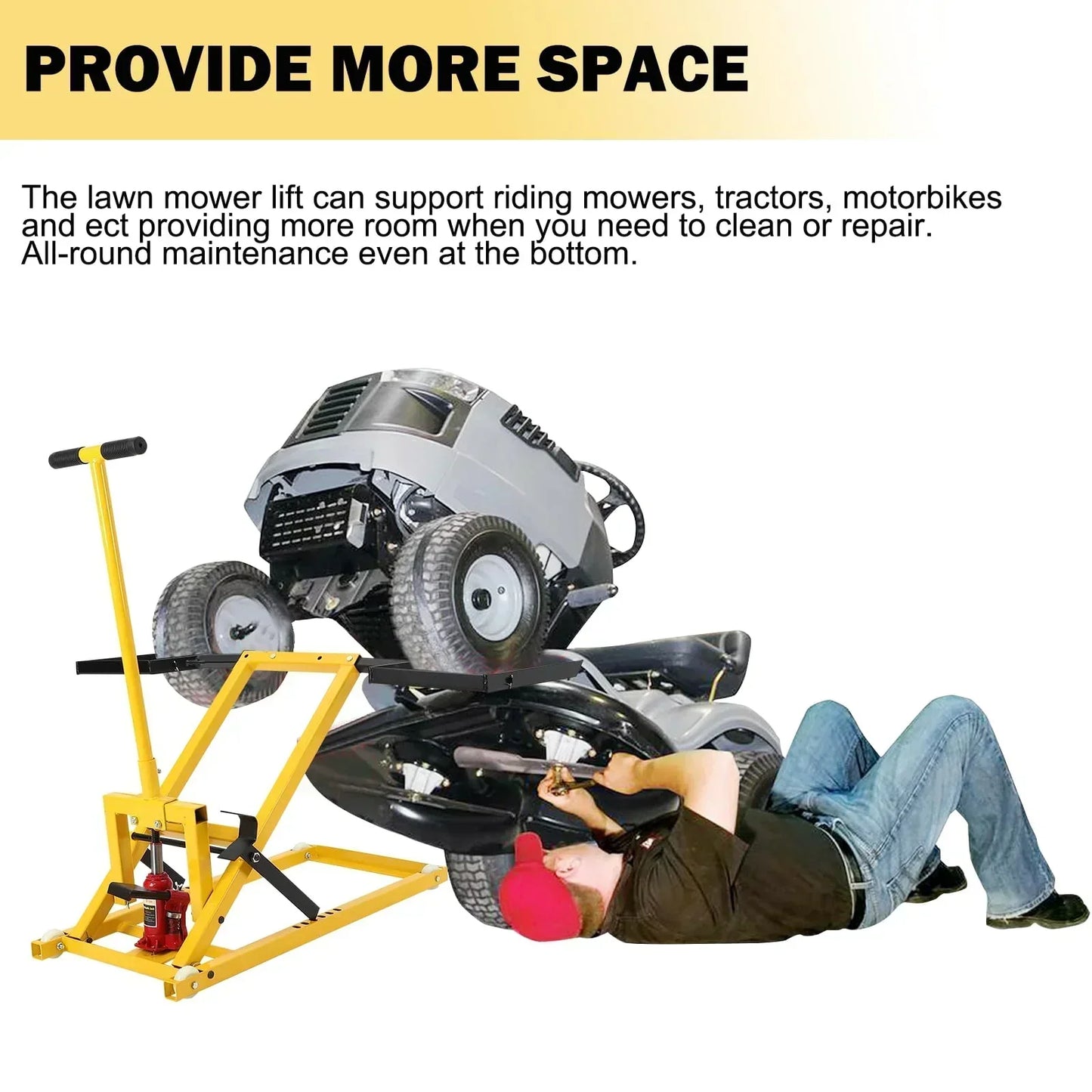 Lawn Mower Lift with Hydraulic Jack, 26 Inches Lawn Mower Lift, Welded Solid Steel Construction, Weight Capacity 500 LBS, for Riding Lawn Mowers Tractors, ATVs Maintenance