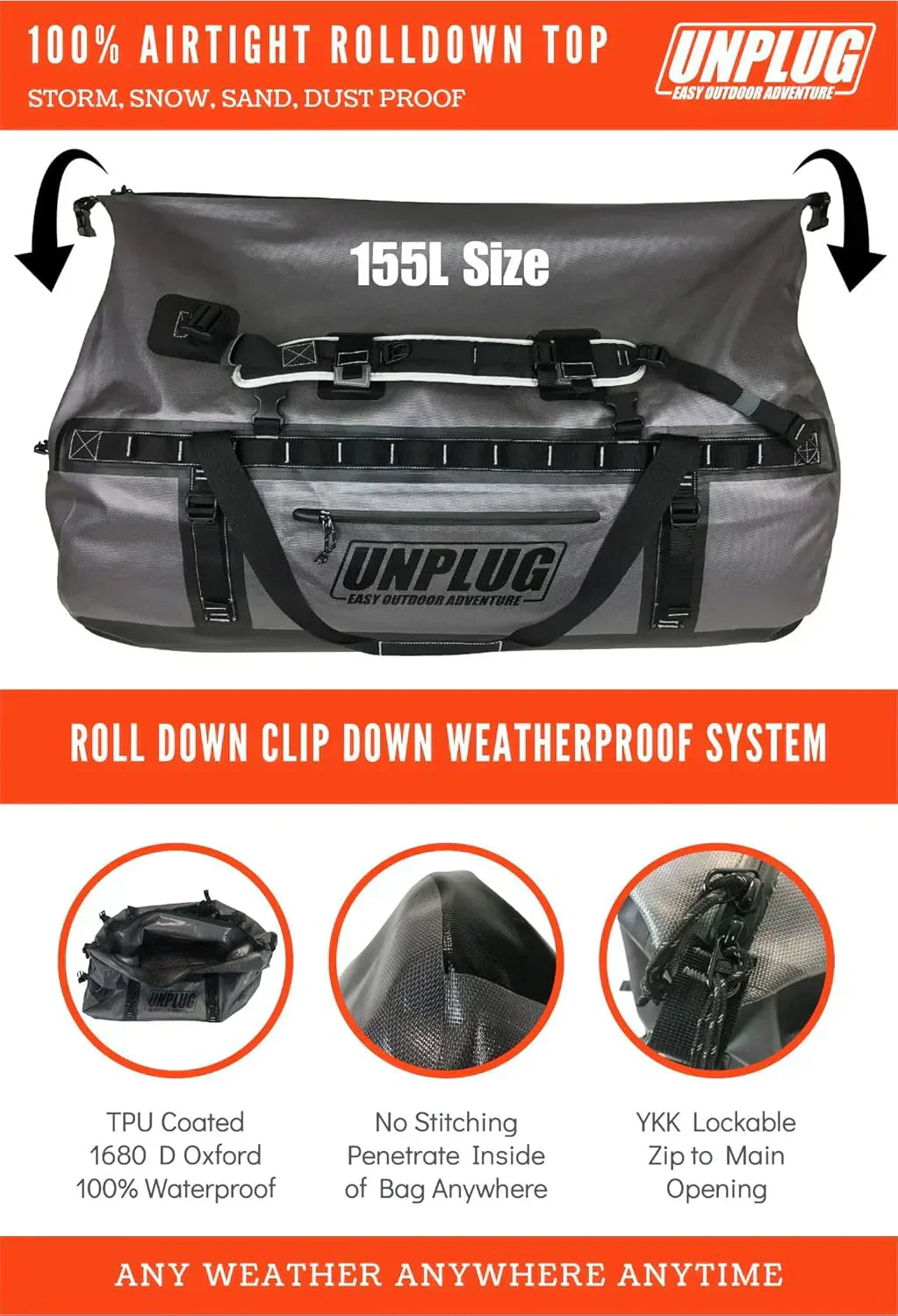 Ultimate Adventure Bag -1680D Heavy Duty Waterproof Travel Duffel Bags for Camping, Motorcycle Dry Bag, Waterproof Bags for Boating, Waterproof Duffle Backpack,Tactical Duffle Bag