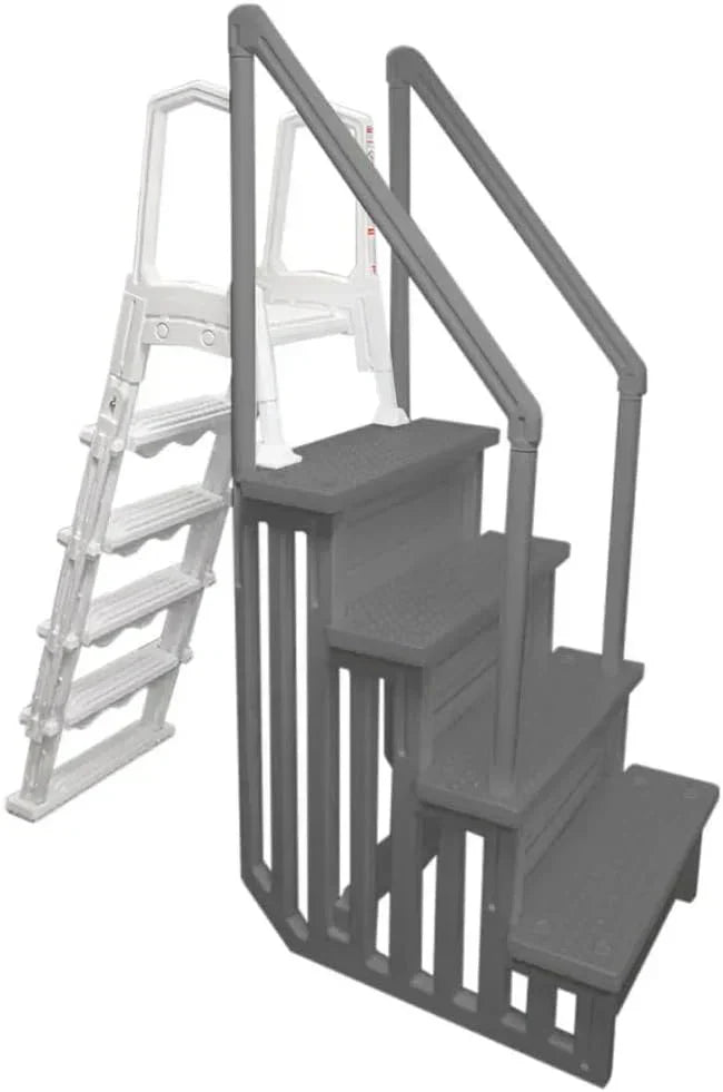 Select Anti-Slip in-Pool Steps | Gray | for Above Ground Swimming Pools | Can Mount to Decks 48" to 54" H | Safety Stairs Capacity Up to 300 lbs
