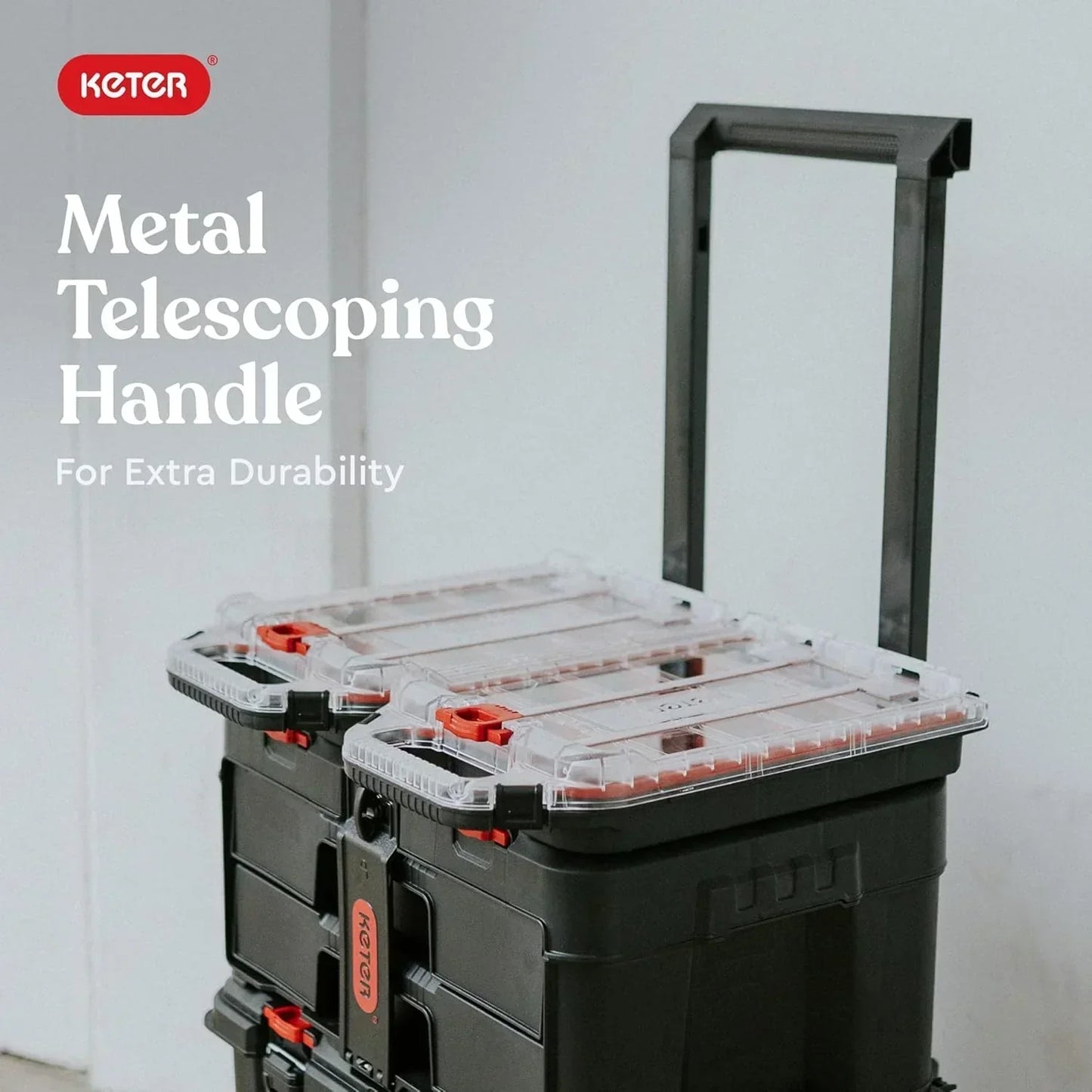 Modular Tools Organizer for Garage Storage and DIY, 3 Piece Resin Rolling Tool Box System for Small Parts