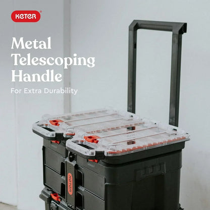 Modular Tools Organizer for Garage Storage and DIY, 3 Piece Resin Rolling Tool Box System for Small Parts