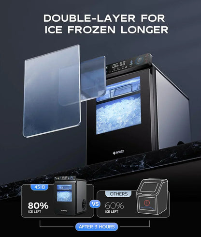Nugget Ice Maker Countertop, Smart Pebble Ice Machine with APP Control, 44 lbs/24H Soft Pellet Chewable Ice with Self-Cleaning, Stainless Steel.