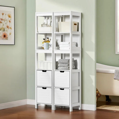 Bathroom Tall Cabinet with Shelves & Drawers, Slim MDF Storage Unit