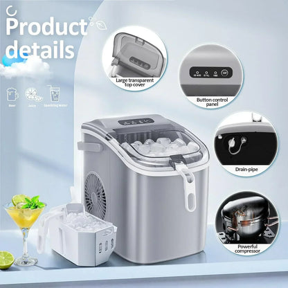 Nugget Ice Makers Countertop, Pebble Ice Machine with Chewable Pellet Ice, 34Lbs/24H, Self-Cleaning, Sonic Ice, One-Click Operation, for Kitchen,Office Stainless Steel Black