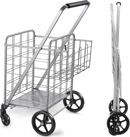 Shopping Cart with Wheels, Metal Grocery Cart with Wheels, Shopping Carts For Groceries