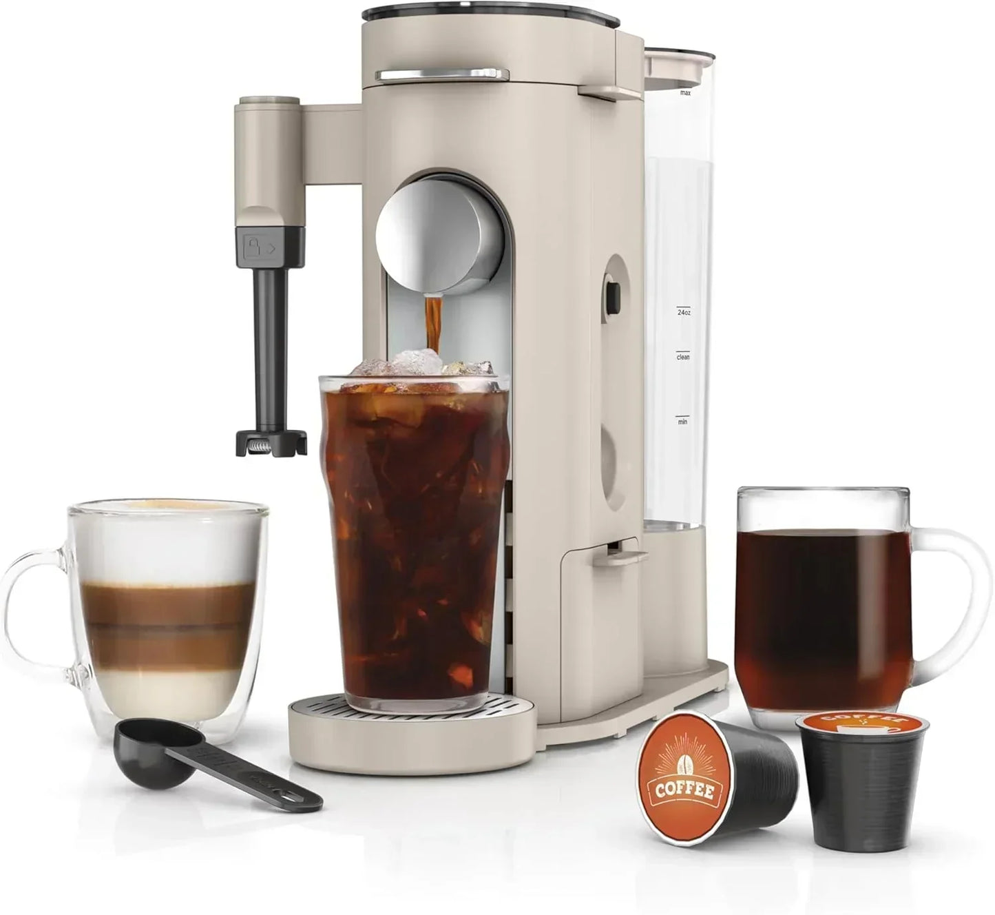 Single-Serve Coffee Maker, K-Cup Pod Compatible, Brews Grounds, Built-In Milk Frother, 68-oz. Reservoir, 24-oz. Mug Sizes