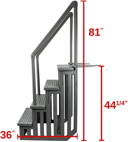 Select Anti-Slip in-Pool Steps | Gray | for Above Ground Swimming Pools | Can Mount to Decks 48" to 54" H | Safety Stairs Capacity Up to 300 lbs