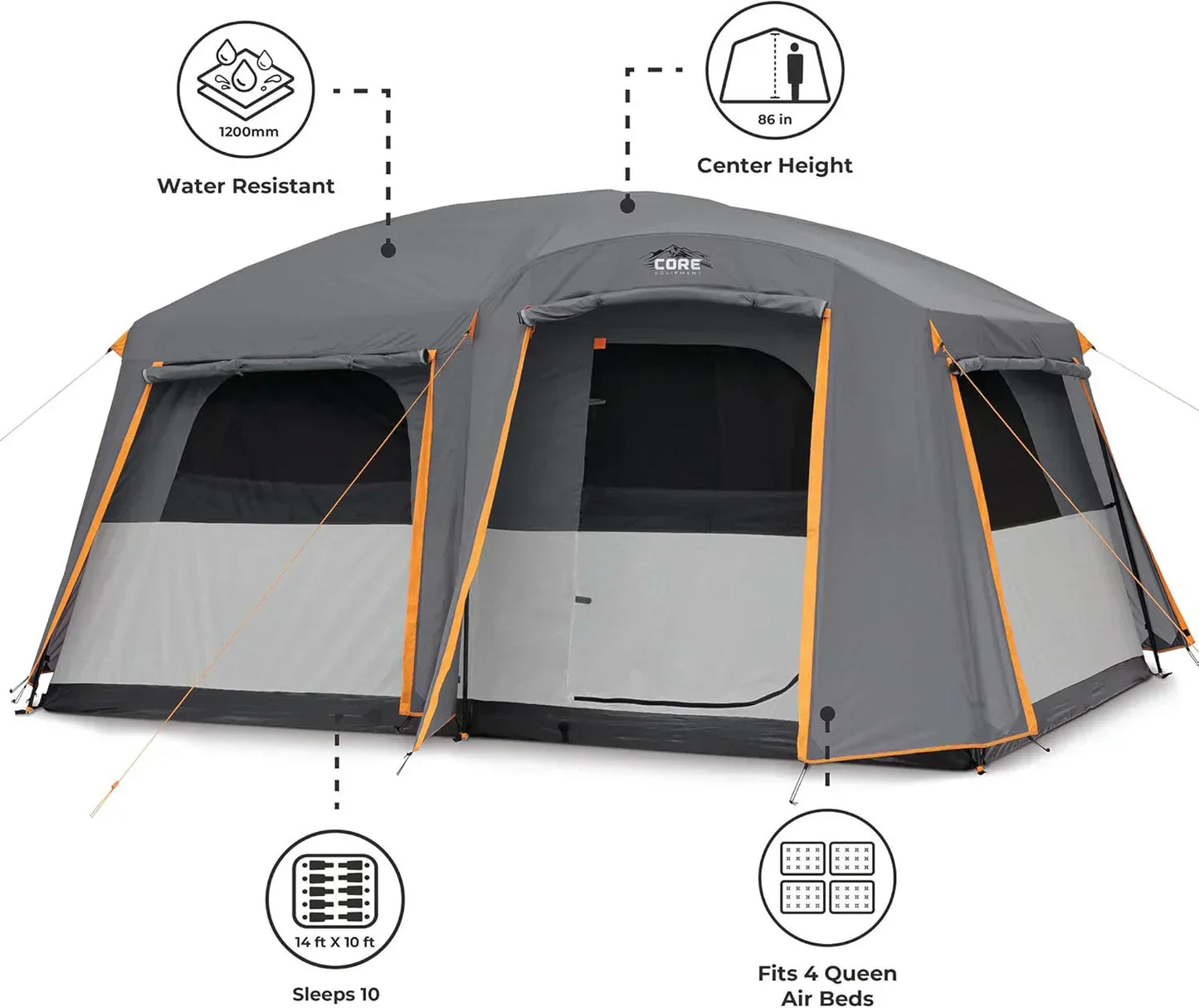 Straight Wall Cabin Tents | 10 Person / 11 Person / 12 Person Large Multi Room Family Tents for Car Camping & Outdoor Adventures