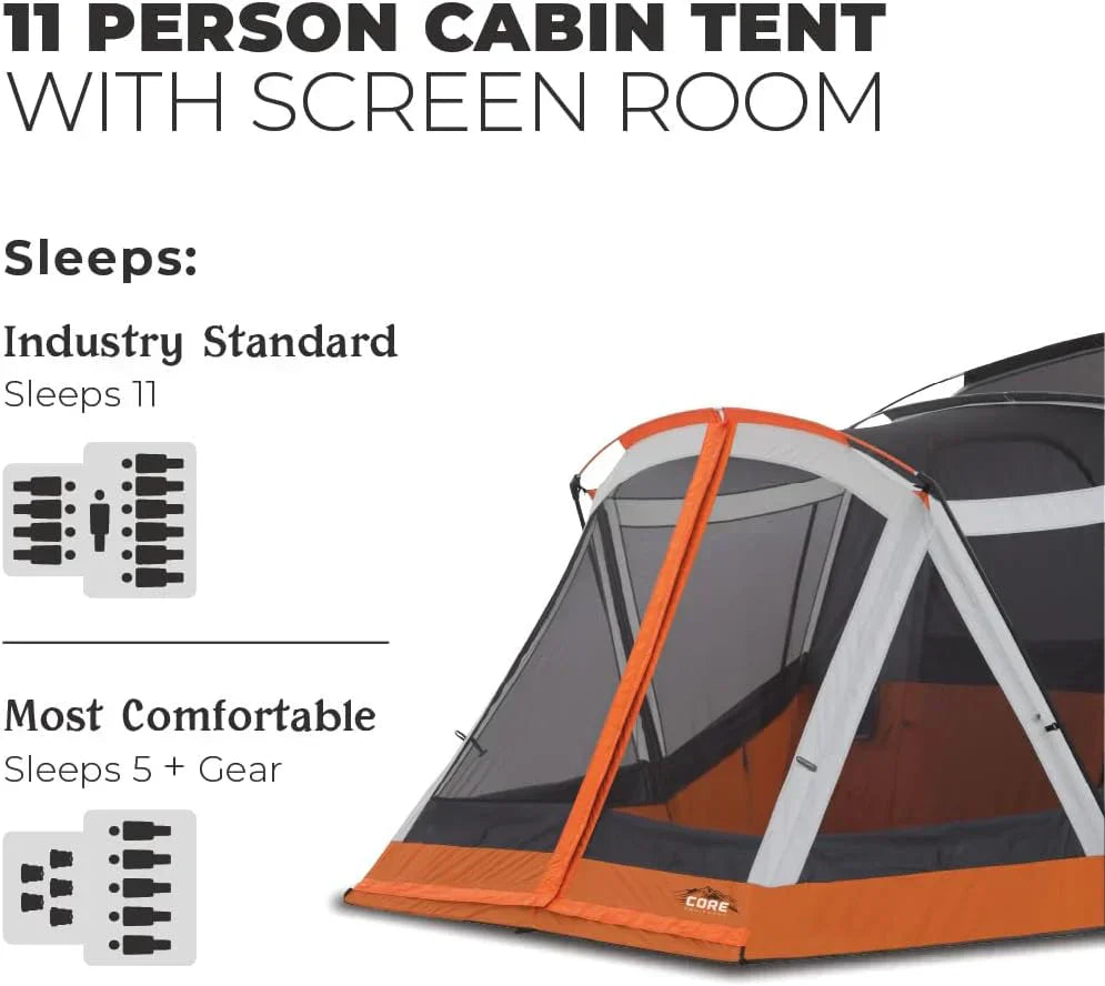 Straight Wall Cabin Tents | 10 Person / 11 Person / 12 Person Large Multi Room Family Tents for Car Camping & Outdoor Adventures