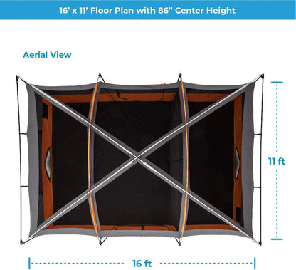 Straight Wall Cabin Tents | 10 Person / 11 Person / 12 Person Large Multi Room Family Tents for Car Camping & Outdoor Adventures
