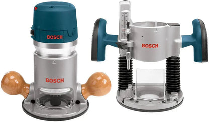 BOSCH 1617EVSPK Wood 12 Amp Router Tool Combo Kit - 2.25 Horsepower Plunge Router & Fixed Base with a Variable Speed