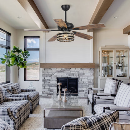 52 Farmhouse Driftwood 5-Blade Black Caged Ceiling Fan with Remote