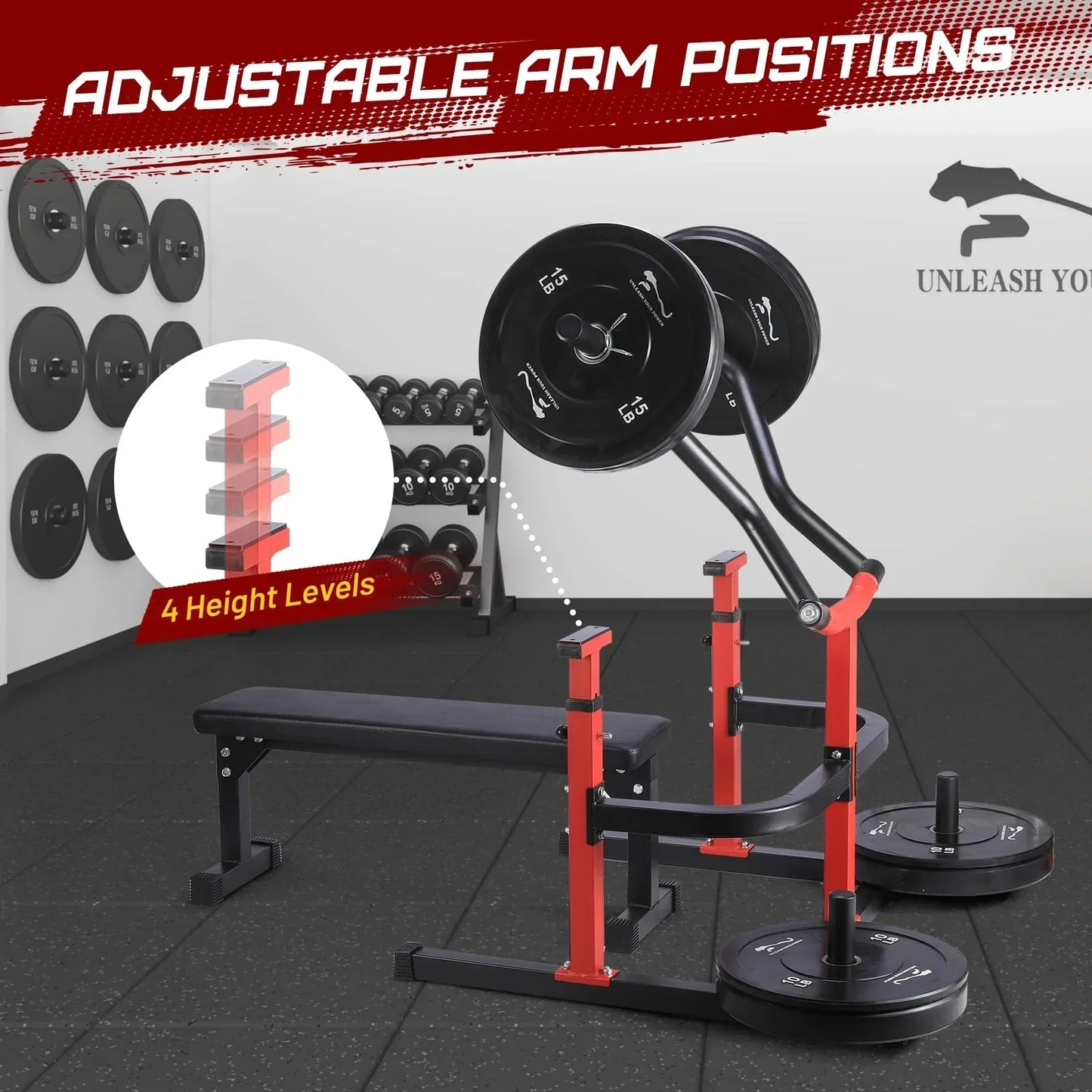 Chest Press Machine, 1050LBS Capacity, Independent Converging Arms, Weight Bench Press with Adjustable Flat Bench for Upper Body Workouts, Red
