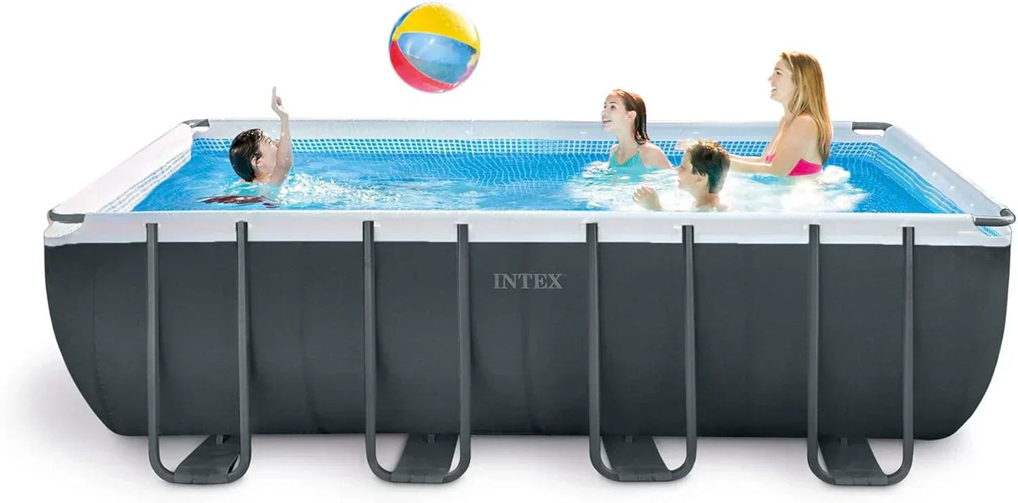 Rectangular Frame Above Ground Outdoor Swimming Pool Set with 1200 GPH Sand Filter Pump, Pool Cover and Ladder