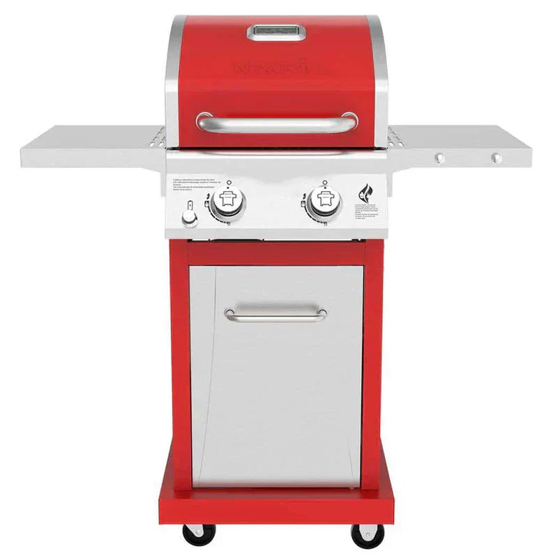 2-Burner Propane Gas Grill, Red – Stainless Steel, 28,000 BTUs, Compact Design