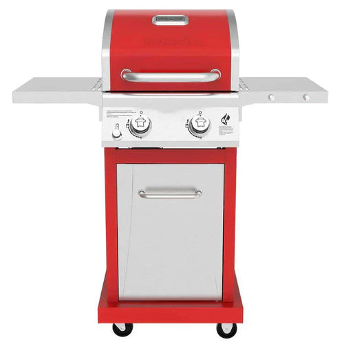 2-Burner Propane Gas Grill, Red – Stainless Steel, 28,000 BTUs, Compact Design