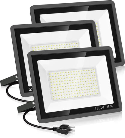 3 Pack 200W LED Flood Light,Super Bright Exterior Security Lights With Plug,IP66 Waterproof Outdoor Flood Light, 22800lm 5000K Daylight White Floodlight for Yard, Garden,Basketball Court, Arena