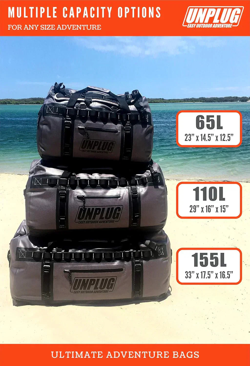 Ultimate Adventure Bag -1680D Heavy Duty Waterproof Travel Duffel Bags for Camping, Motorcycle Dry Bag, Waterproof Bags for Boating, Waterproof Duffle Backpack,Tactical Duffle Bag