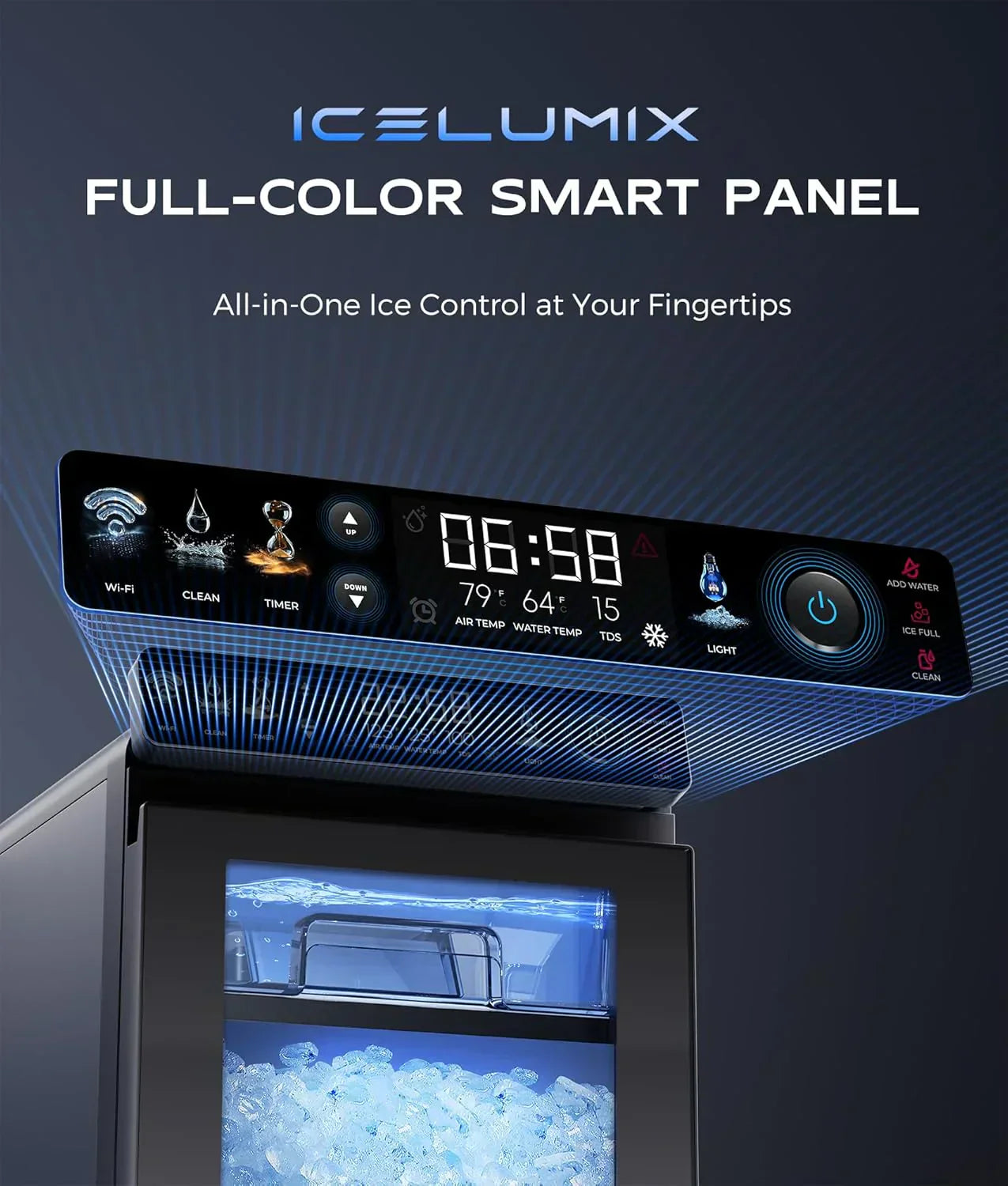Nugget Ice Maker Countertop, Smart Pebble Ice Machine with APP Control, 44 lbs/24H Soft Pellet Chewable Ice with Self-Cleaning, Stainless Steel.