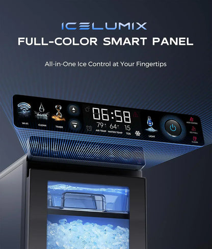 Nugget Ice Maker Countertop, Smart Pebble Ice Machine with APP Control, 44 lbs/24H Soft Pellet Chewable Ice with Self-Cleaning, Stainless Steel.