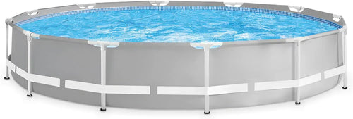 Above Ground Swimming Pool, 12' x 30", Prism Frame, Gray - Large Backyard Outdoor Round Summer Pool for Family, Easy Set Up, 24-Inch Deep Water