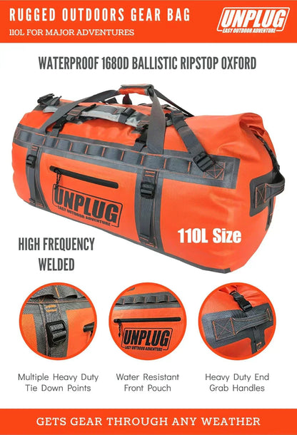 Ultimate Adventure Bag -1680D Heavy Duty Waterproof Travel Duffel Bags for Camping, Motorcycle Dry Bag, Waterproof Bags for Boating, Waterproof Duffle Backpack,Tactical Duffle Bag