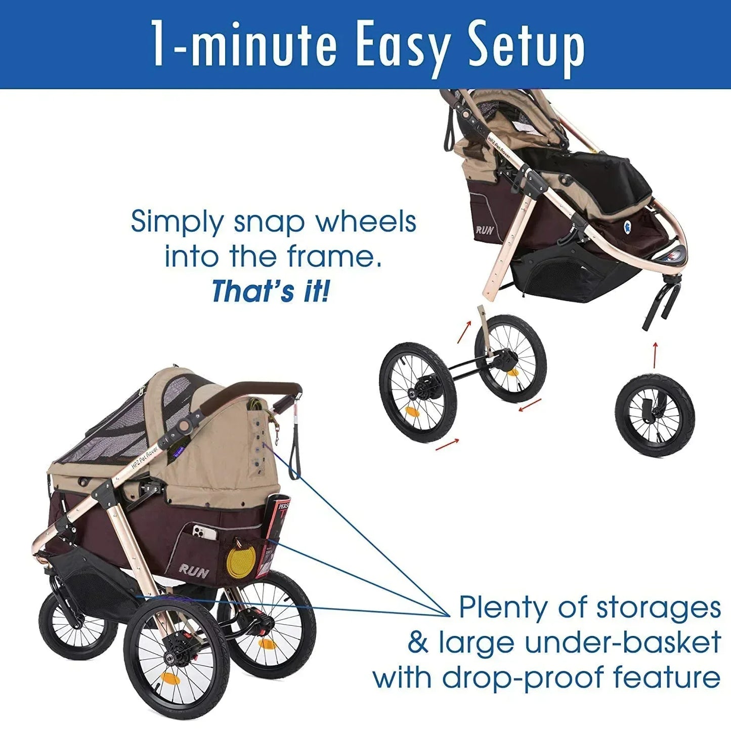 Jogging Sports Stroller with Comfort Rubber Wheels/Zipper-Less Entry/1-Hand Quick Fold/Aluminum Frame for Small/Medium Dogs, Cats and Pets (Green Camo)