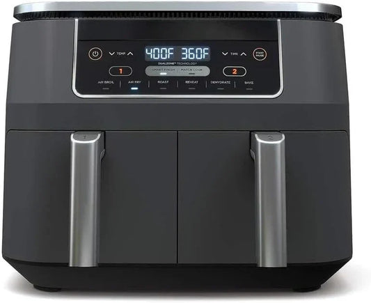 10 Quart 6-in-1 DualZone XL 2-Basket Air Fryer with 2 Independent Frying Baskets, Match Cook & Smart Finish to Roast, Broil, Dehydrate for Quick, Easy Family-Sized Meals, Grey