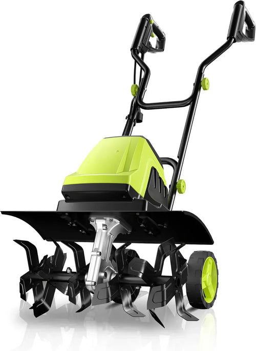 Electric Tiller, 15-Amp 18-Inch Width 9-Inch Depth Corded Tiller Cultivator 24 Durable Steel Tines Gardening Tiller with Adjustable Wheels Foldable Handle for Easy Soil Cultivation