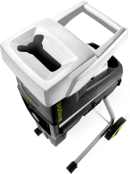 15 Amp Electric Silent Wood Chopper/Deburr Machine, cutting diameter 1.7 inches, reduction ratio 21:1, wheel diameter 7 inches, equipped with a safety hopper, green appearance