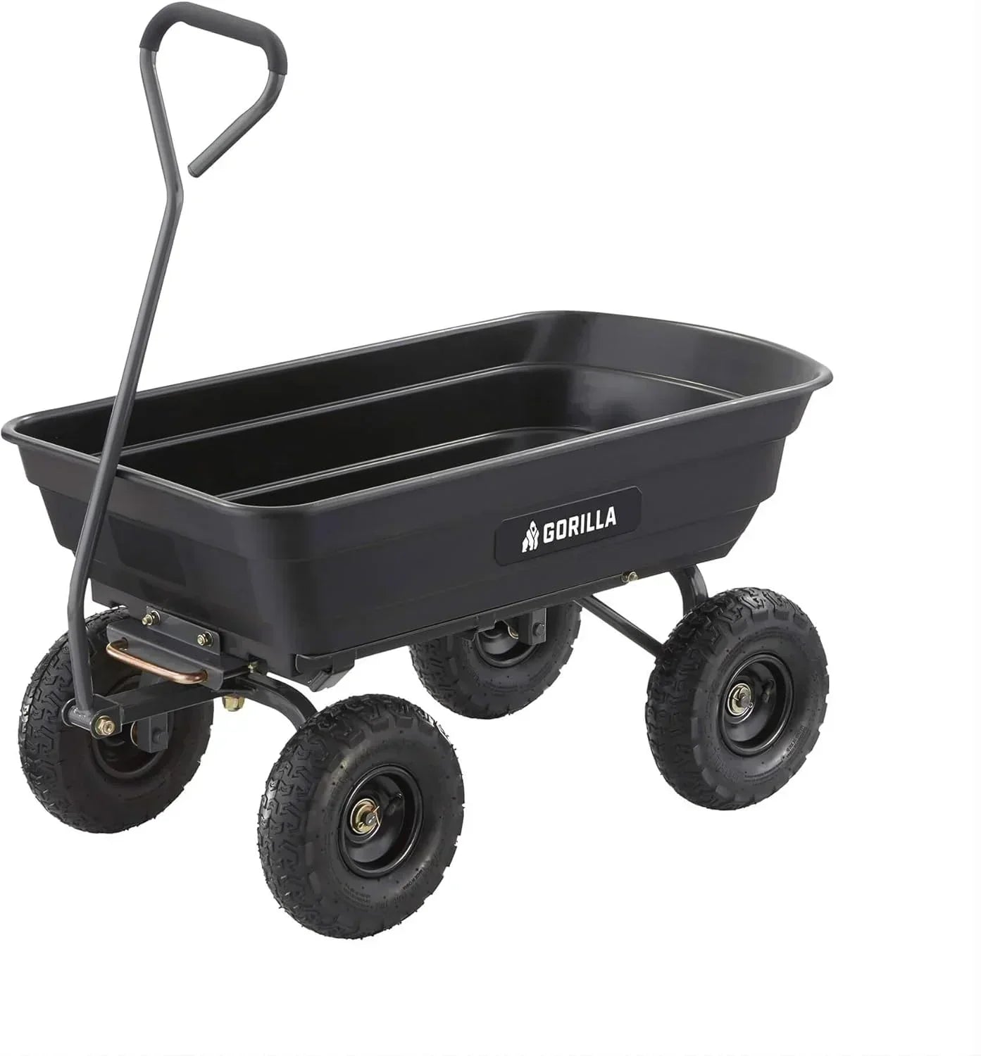 Heavy Duty Poly Utility Dump Wagon Garden Cart w/Pneumatic Tires, 6 Cu Ft - 1200 lb Capacity Outdoor Wheelbarrow for Yard, Landscaping & Gardening, Lawn Tractor or ATV Towable-Gorilla Carts