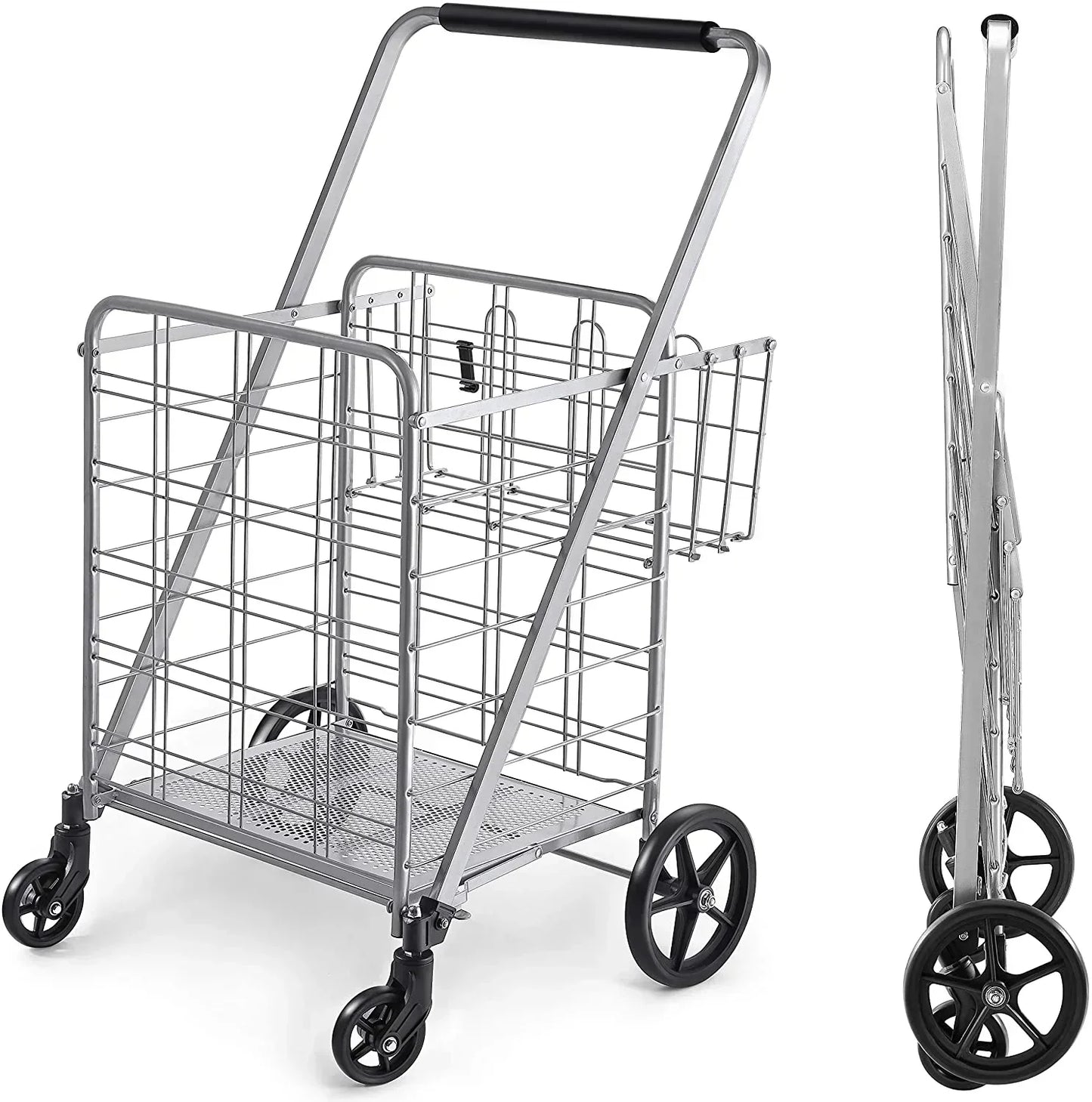 Shopping Cart with Wheels, Metal Grocery Cart with Wheels, Shopping Carts For Groceries