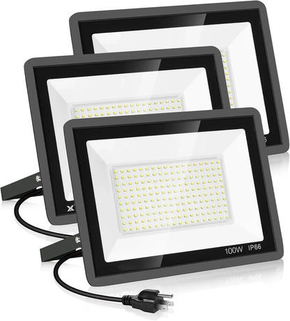 3 Pack 200W LED Flood Light,Super Bright Exterior Security Lights With Plug,IP66 Waterproof Outdoor Flood Light, 22800lm 5000K Daylight White Floodlight for Yard, Garden,Basketball Court, Arena