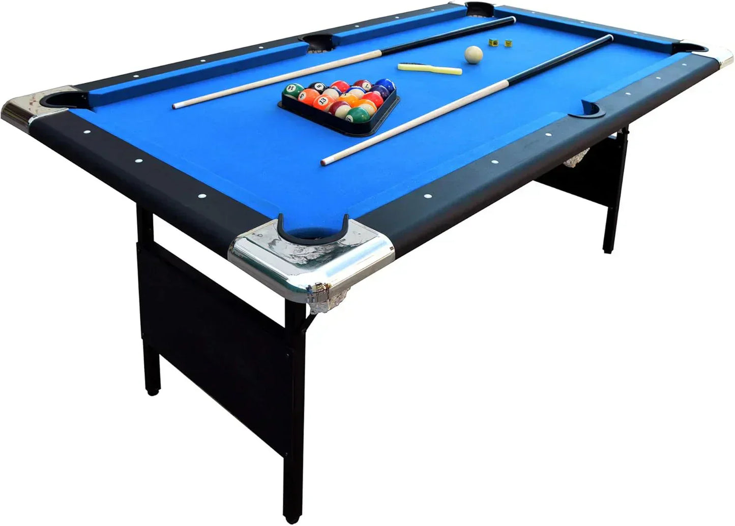 6 Ft Portable Pool Table, Adults Folding Billiards Tables for Game Room with Easy Foldable Storage, Includes Full Set of Billiard Balls, Cues, Chalk & Brush