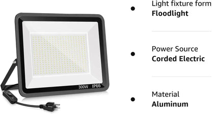 3 Pack 200W LED Flood Light,Super Bright Exterior Security Lights With Plug,IP66 Waterproof Outdoor Flood Light, 22800lm 5000K Daylight White Floodlight for Yard, Garden,Basketball Court, Arena