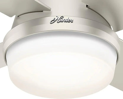 Hunter Fan Company Dempsey Low Profile Indoor / Outdoor Ceiling Fan with LED Light and Remote Control, 44", Matte Nickel