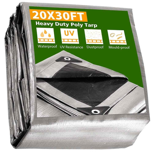 20�30 ft Heavy-Duty Tarp Shelter Cover Tarpaulin, Silver