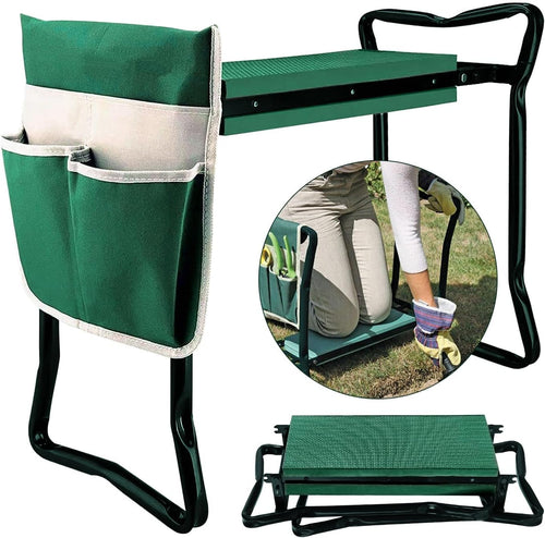 Garden Cart Outdoor Rolling Garden Workseat with Wheels, Heavy Duty Garden Tool Cart with Extendable Handle and Storage for Seniors Yard Gardening Work